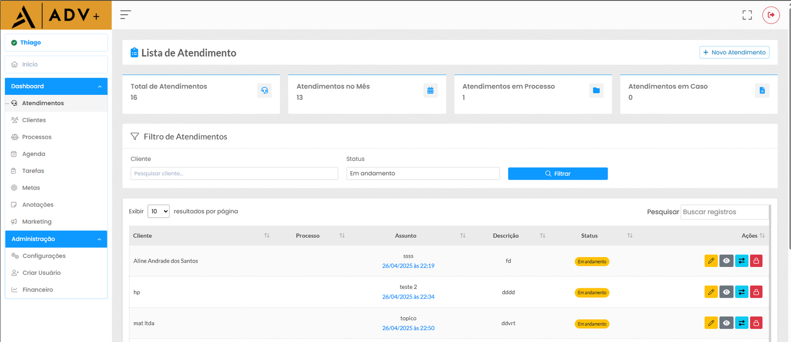 Histórico de Atendimentos